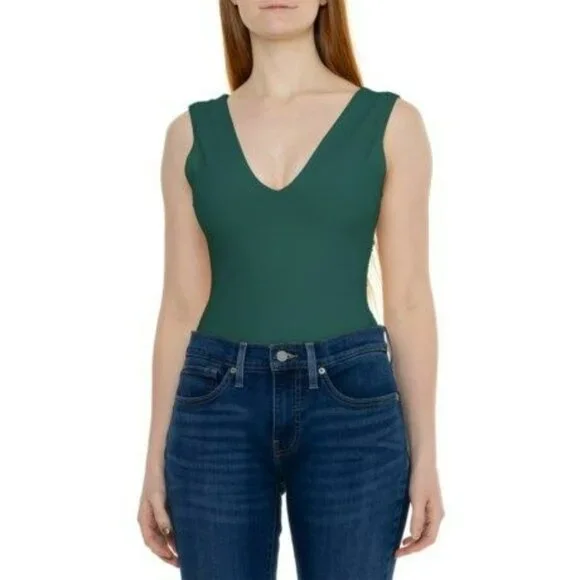 Free People Keep It Sleek Bodysuit Thong Sleeveless Women's L Forest Road Green - Picture 8 of 16